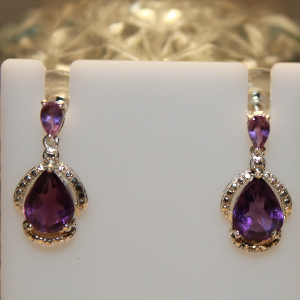 925 STERLING NATURAL, MINED AMETHYST EARRINGS